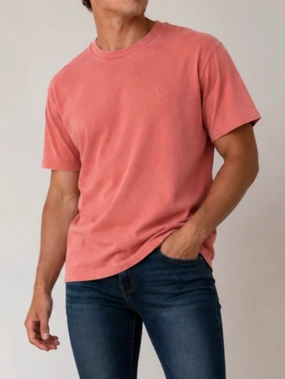 ⁠American Eagle Super Soft Coral Solid Crewneck Tee | Size M